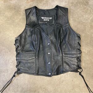 BIKERS CLUB Vintage Women's Black Leather motorcycle vest with Harley Davidson M